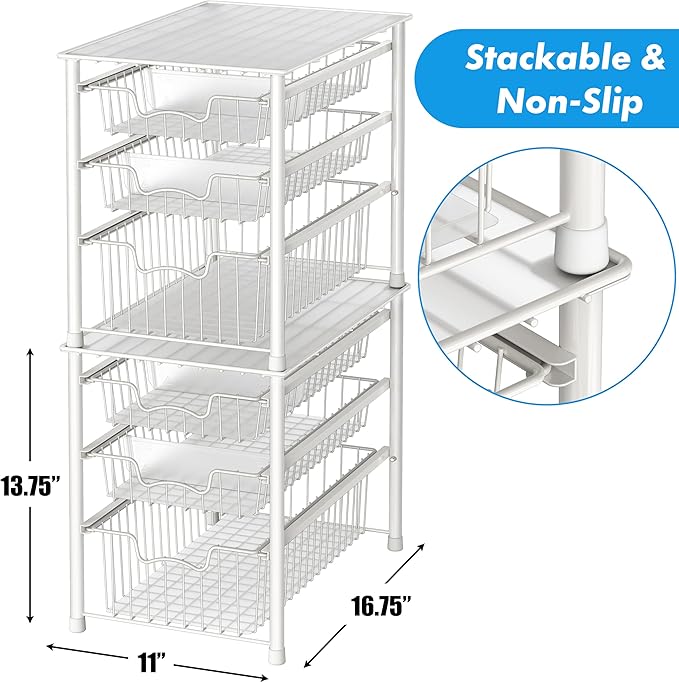 Simple Houseware Stackable 3 Tier Sliding Basket Organizer Drawer