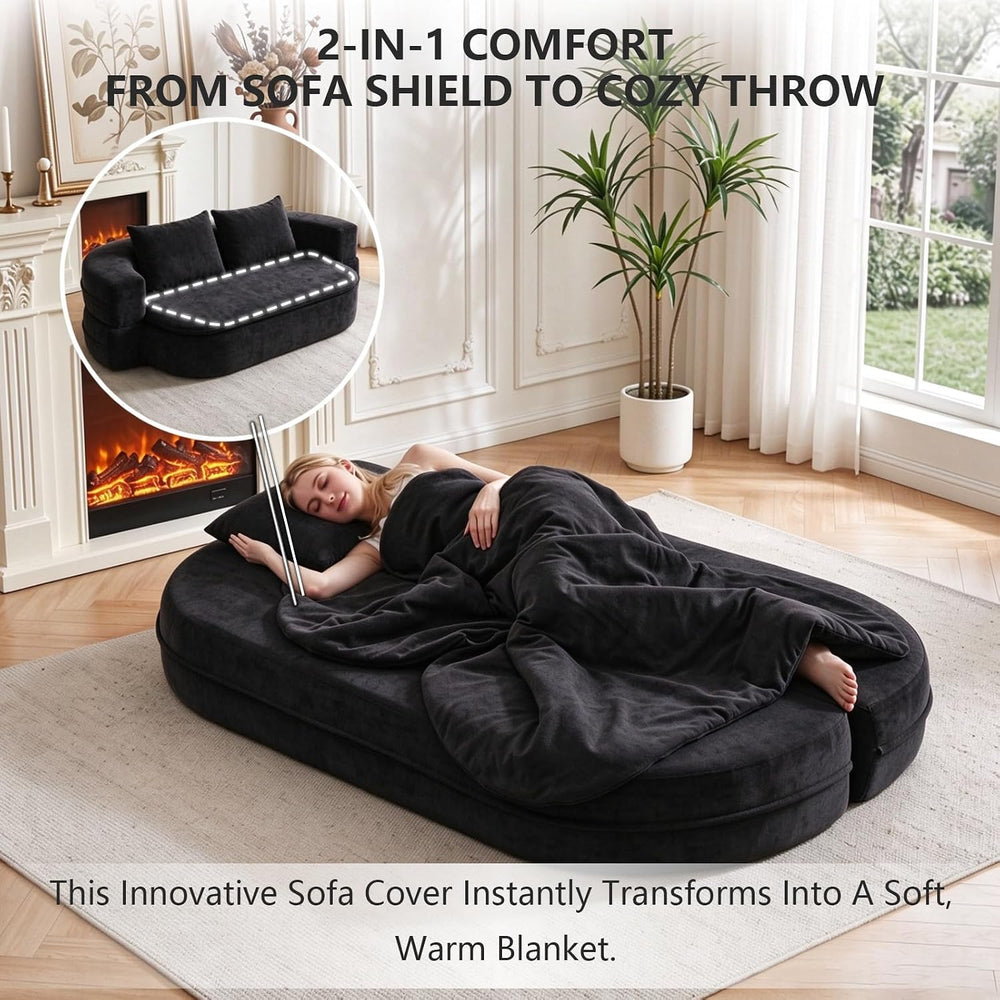 79" Convertible Futon Sofa Bed with Blanket, Loveseat Boneless Couch