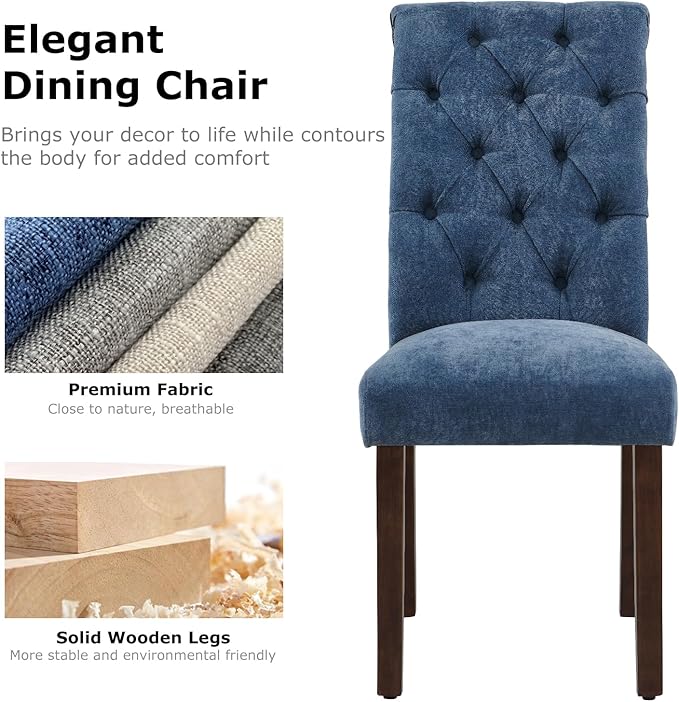 COLAMY Button Tufted Dining Chairs Set of 4, Parsons Upholstered Fabric Dinin...