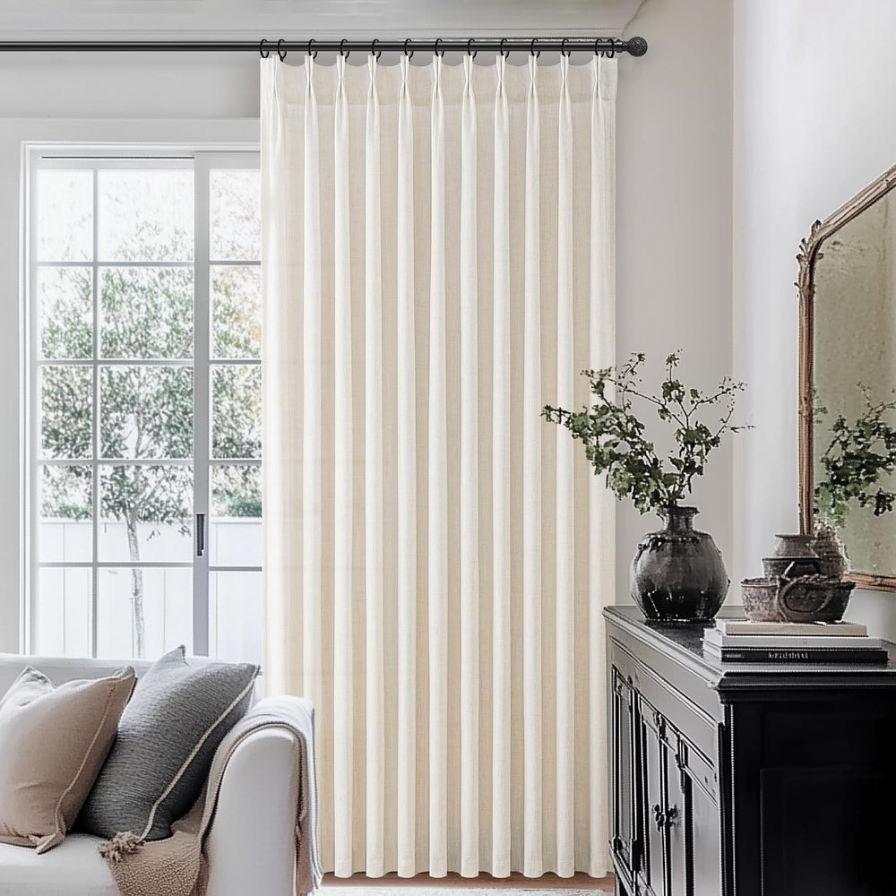 Pinch Pleated Linen Curtains 96 Inches Long for Living Room Bedroom, Light Fi...