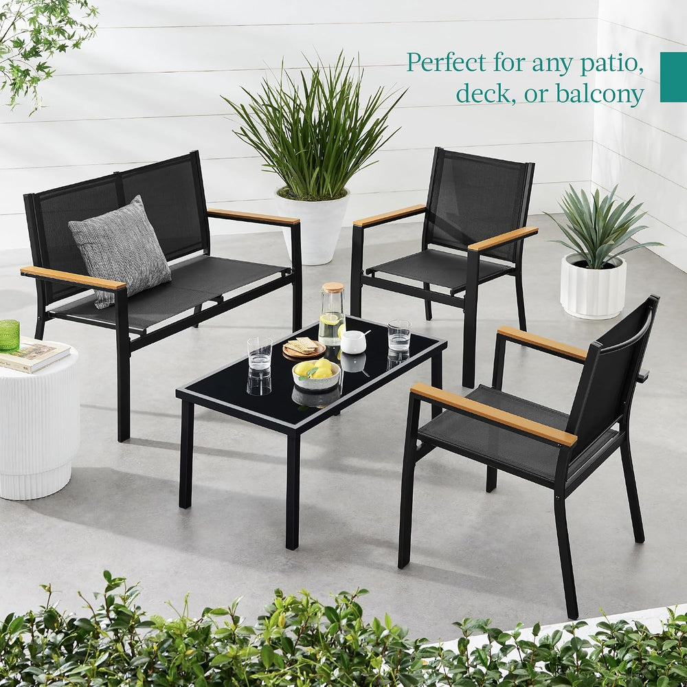 Best Choice Products 4-Piece Outdoor Textilene Patio Conversation Set, Backya...