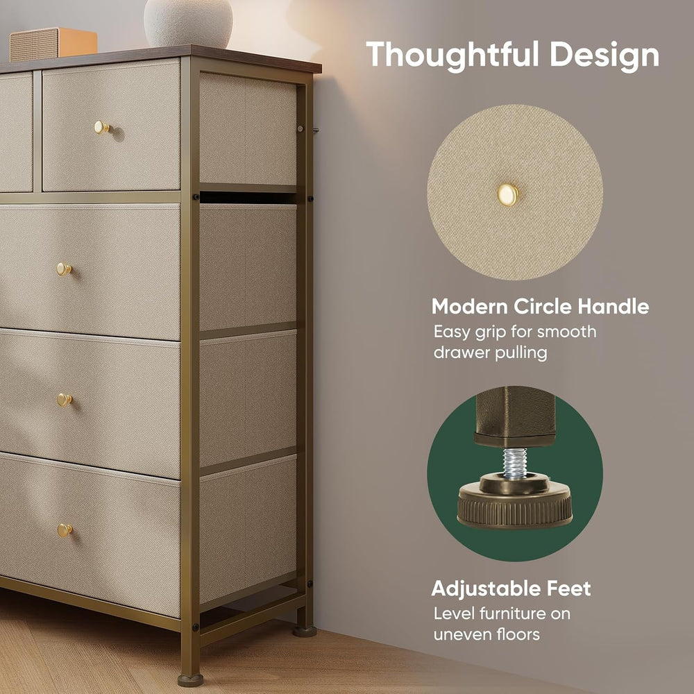 Dresser for Bedroom with 9 Drawers, Anti-Tip Fabric Storage Tower