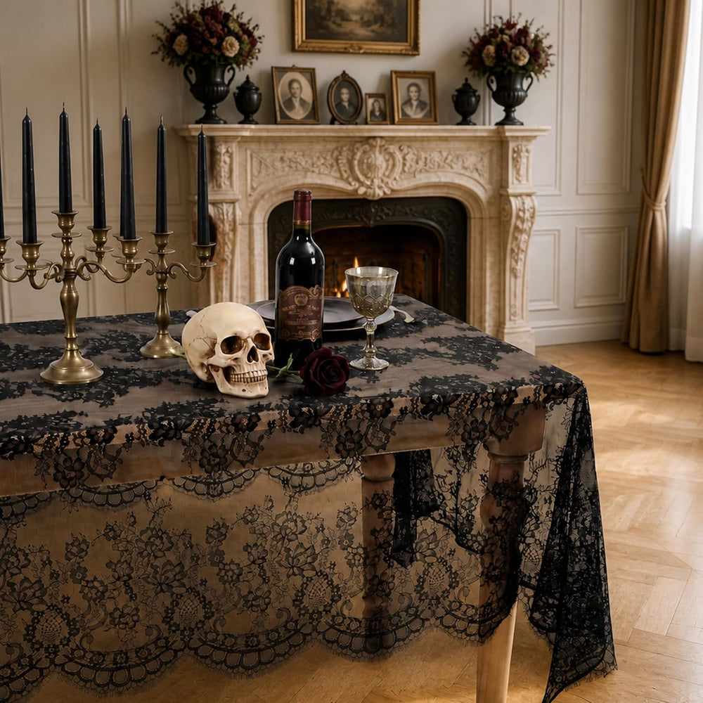 Black Lace Tablecloth Rectangular Halloween Tablecloth 60x120 Inches,2 pcs