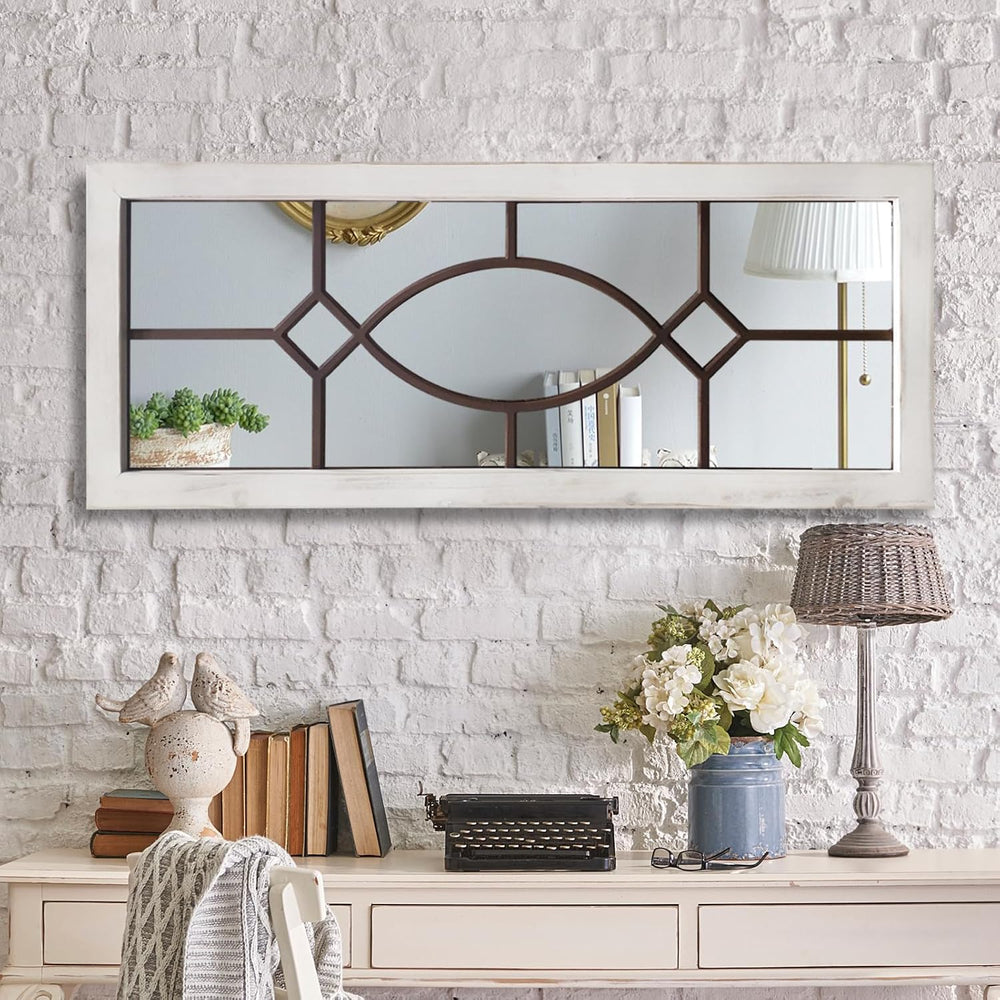 Farmhouse Mirror for Wall Decor: 43.3"x17.7" Large Rustic Windowpan...