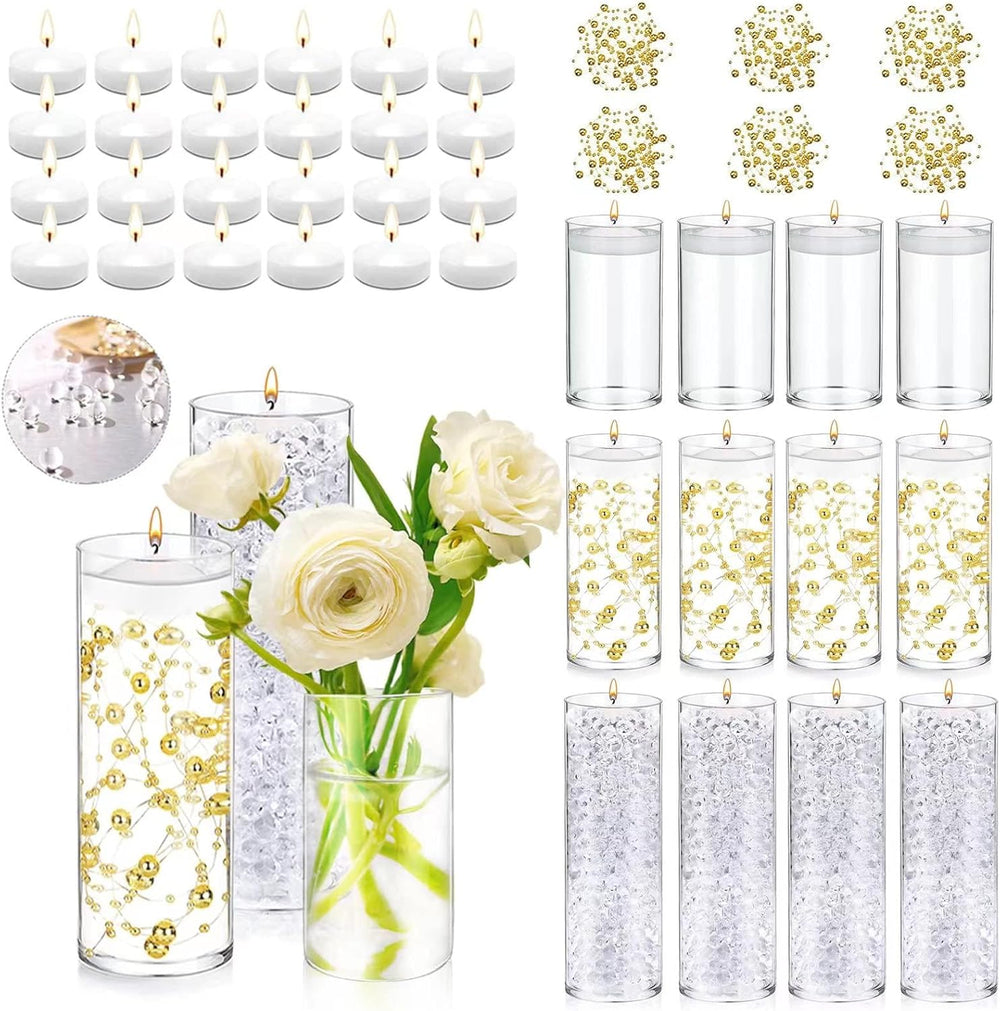 UDU 12 Set Glass Vases for Centerpieces with 24 White Floating Candles 80000 ...