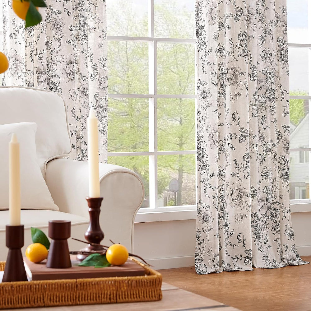 jinchan Floral Linen Curtains 84 Long for Living Room 2 Panels