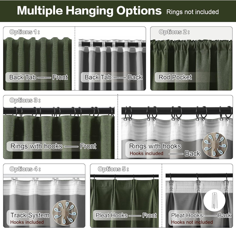 RAIN CITY Extra Wide Linen Blackout Curtains & Drapes with Hooks 70 in Wi...