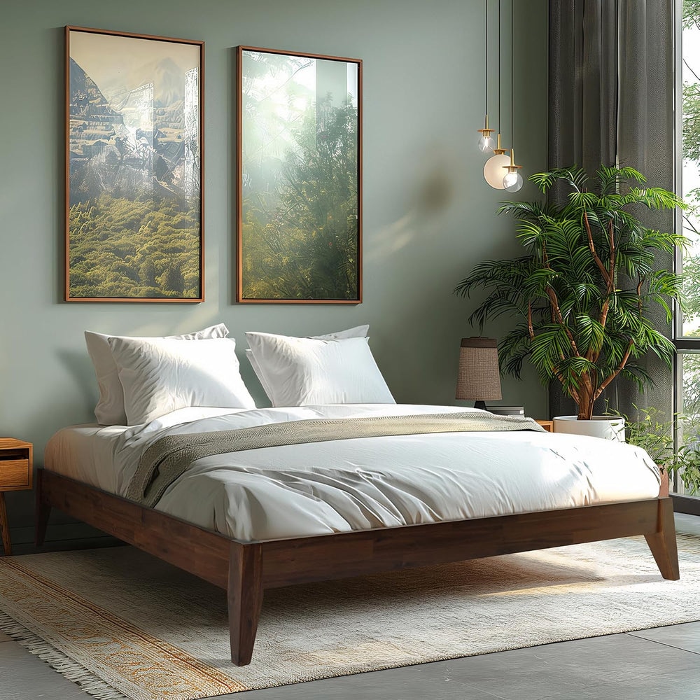 Acacia Mervyn Solid Wood Bed Frame Without Headboard, Queen Size, Chocolate