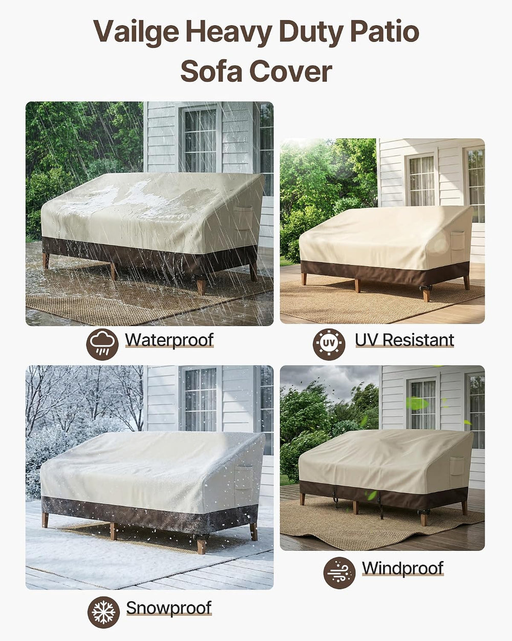 Vailge Patio Sofa Cover 3-Seater & Outdoor Couch Cover Waterproof
