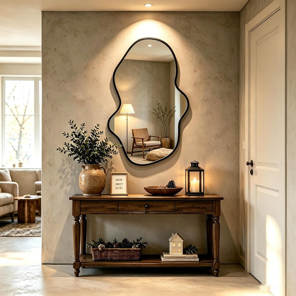 Irregular Wall Mirror, Asymmetrical Black Bathroom Wavy Mirror