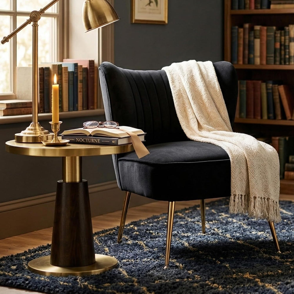 Black Velvet Accent Chair Set of 2 with Wingback