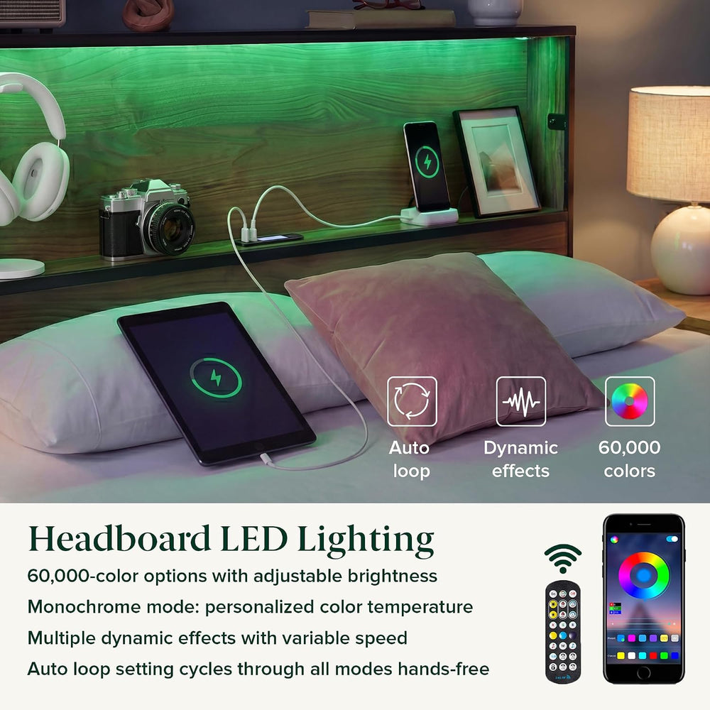 Zinus Kai Platform Bed Frame, RGB LED Lights, USB Charging Station, Full