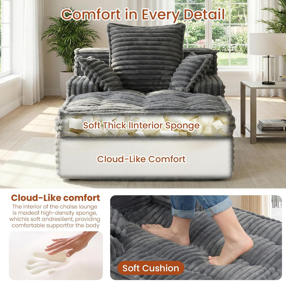 Boneless Chaise Lounge Chair Indoor, Top Fixed-Point Comfort Layer Boneless C...