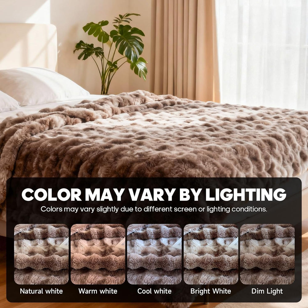 Ultra-Soft Fuzzy Faux Fur Throw Blanket,Tie-dye Brown,50x60 in