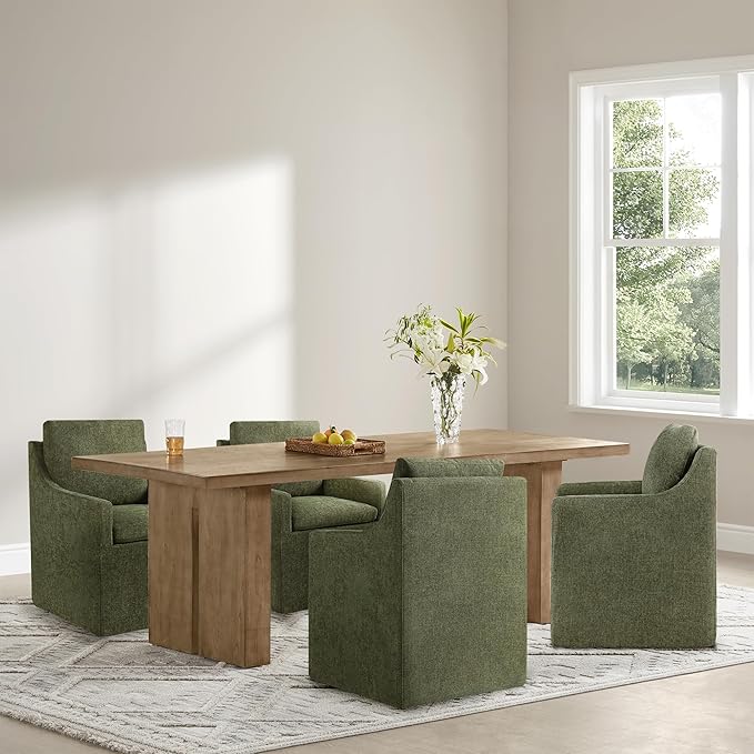 Upholstered Dining Chairs Set of 2, Modern Dining Room Chairs with Casters &a...