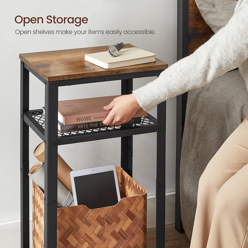 VASAGLE 3-Tier Tall Side Table, Small Telephone End Table Stand with 2 Mesh S...