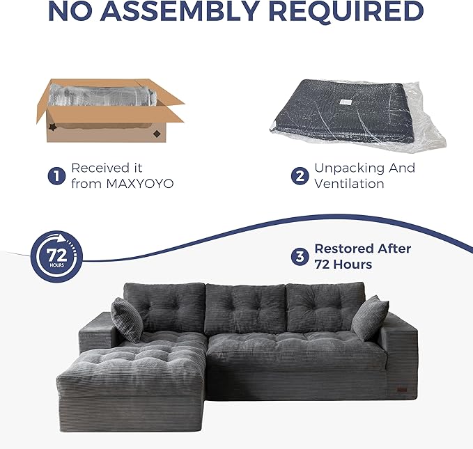 MAXYOYO 104" L Shaped Modular Sectional Sofa with Ottoman, Cloud Boneles...