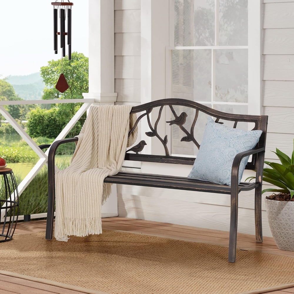 Sophia & William 50 Inches Outdoor Bench for Patio and Park, Bird Bronze