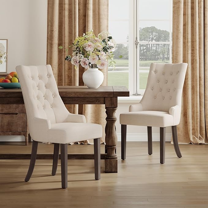 COLAMY Fabric Side Dining Chairs Set of 4, Wingback Upholstered Dining Room C...