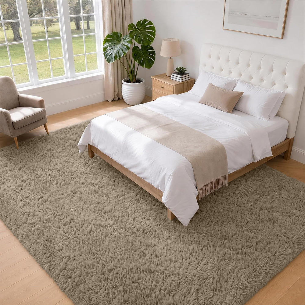 6x9 Area Rugs for Living Room Bedroom,Ultra Soft Fluffy Shag Rug Gray Beige