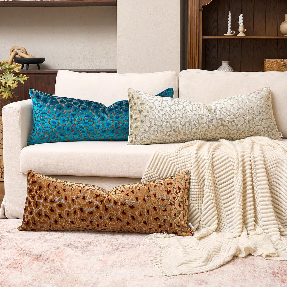 Alerfa Brown Floral Throw Pillow Cover 14 x 36 Inch Cut Velvet Rectange Luxur...