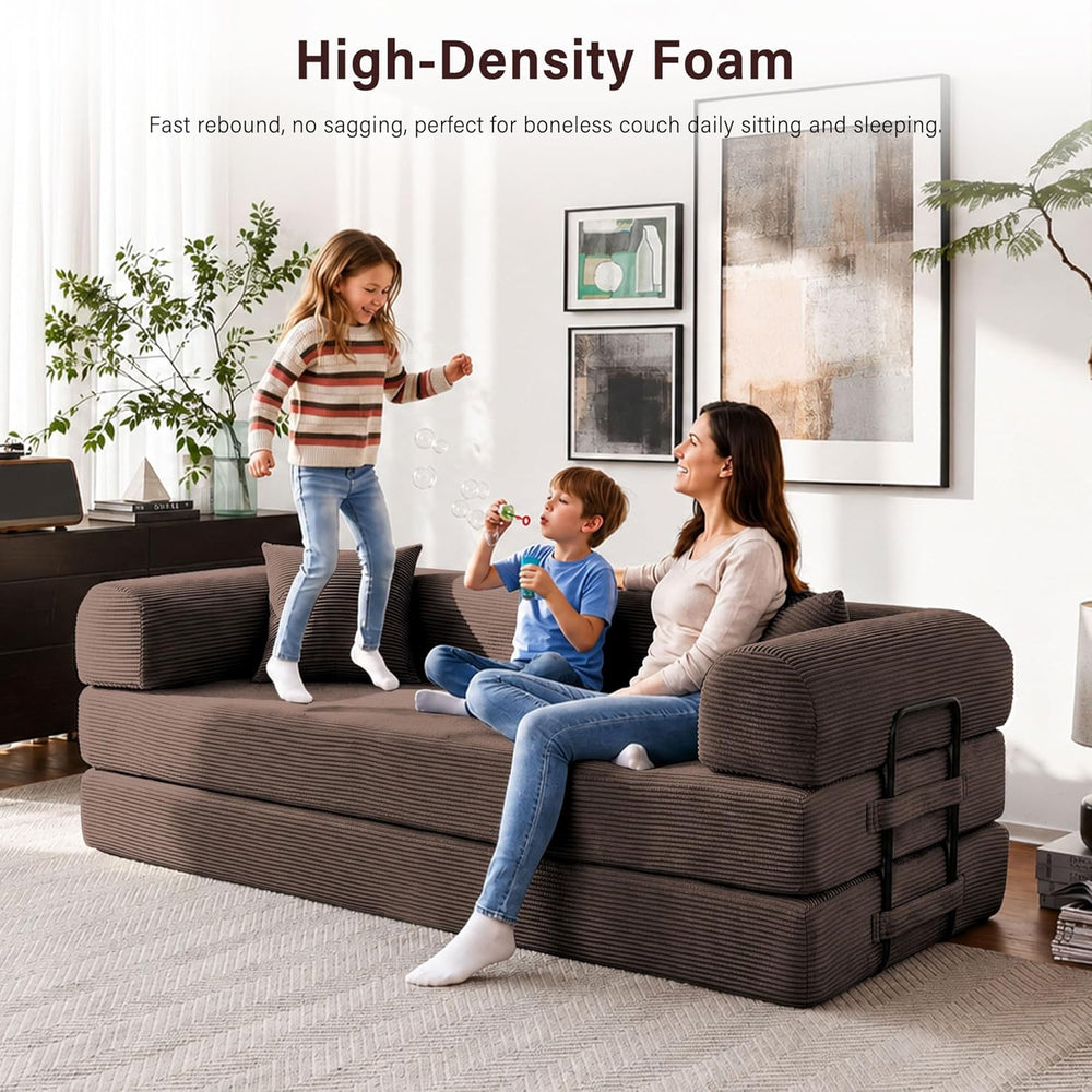 79" Convertible Sofa Bed, 5-in-1 Corduroy Boneless Couch Bed Sofa Pull O...