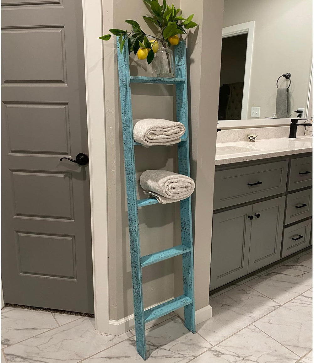 BARNWOODUSA Reclaimed Wood Bookcase Ladder 5 Foot, 5-Foot, Turqouise | Instan...