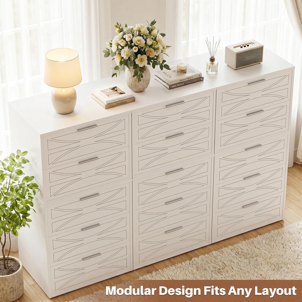 Stackable Dresser for Closet, Wood Closet Storage Drawers, White