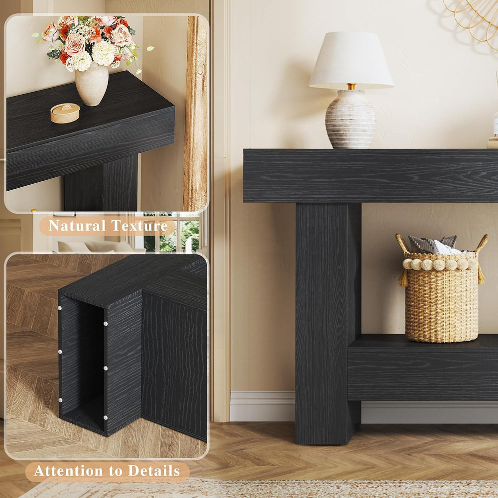 HUAHUU 63 Inches Long Console Table, Sofa Table with Storage Behind Couch, En...