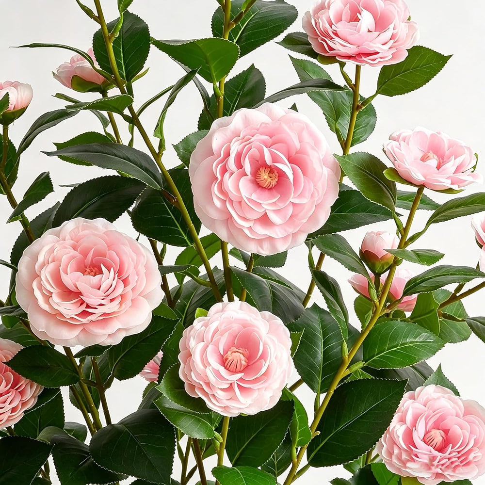 DLD 2-Pack 3FT UV Resistant Red Artificial Camellia Flowers, Vibrant Faux Cam...