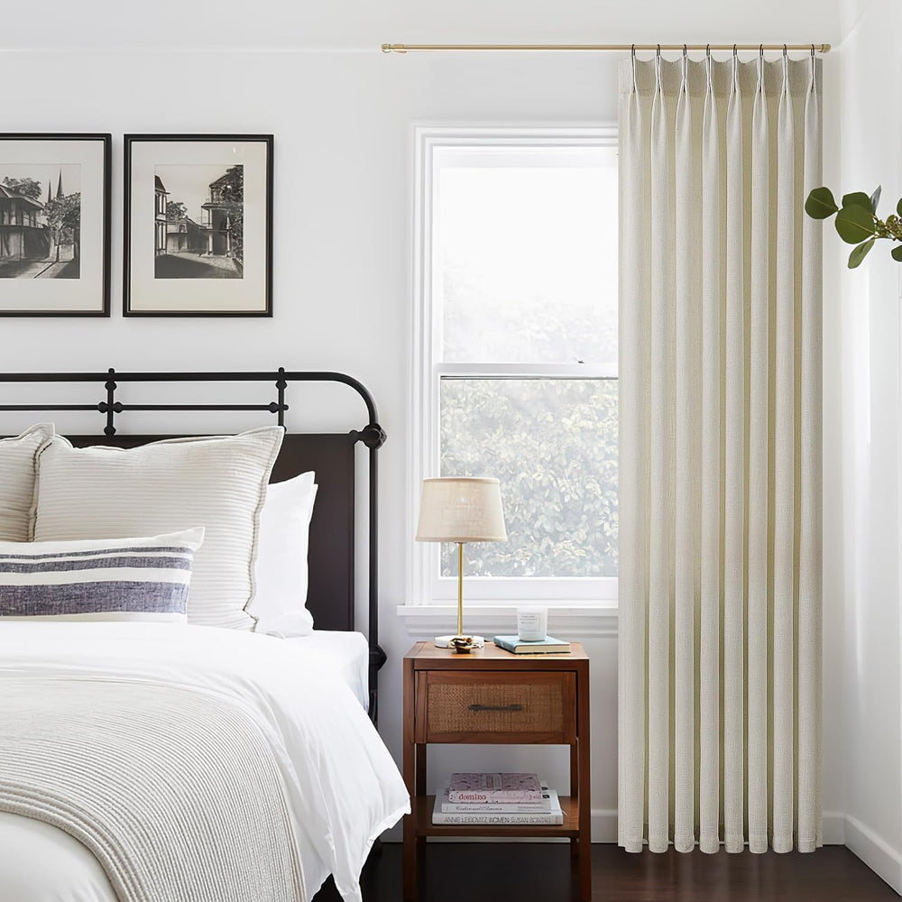 Oatmeal 90 Inch Pinch Pleated Linen Curtains for Living Room