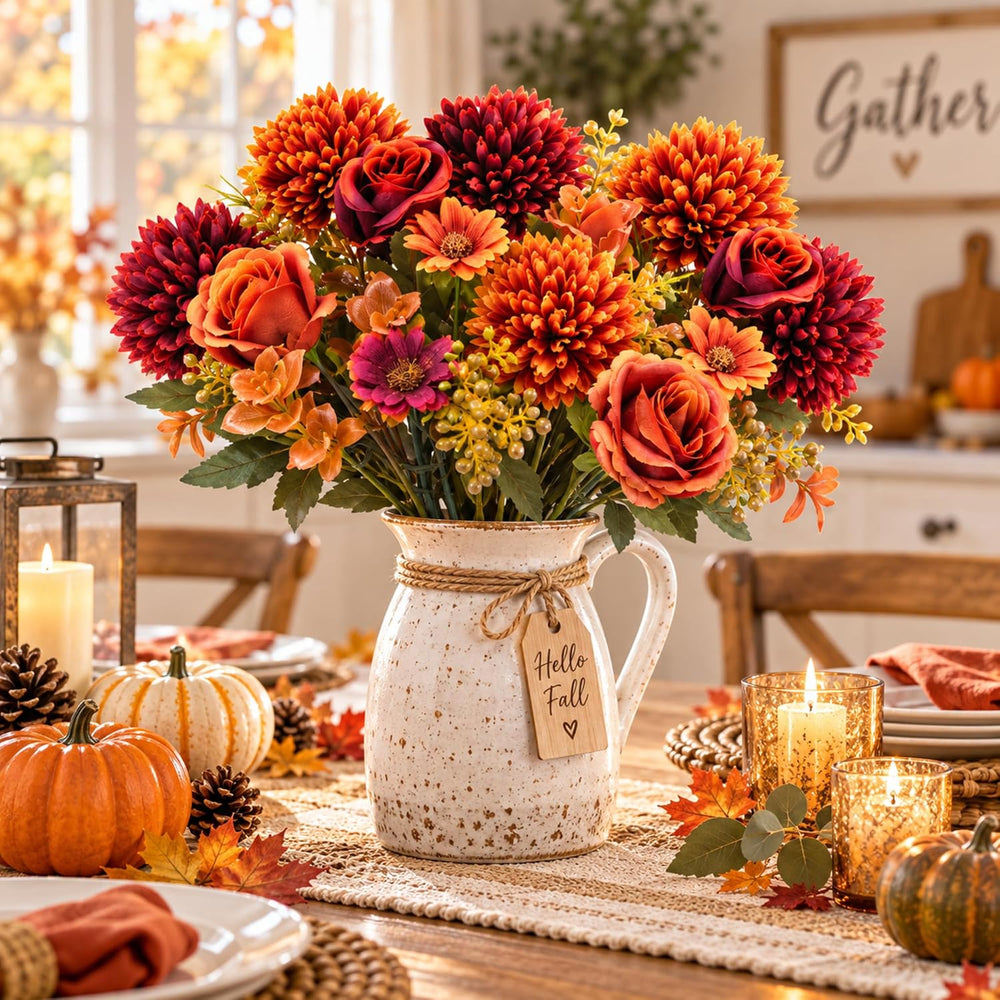 Norme 6 Pcs Fall Artificial Mums Faux Flowers for Outdoor, Soft Autumn Mix