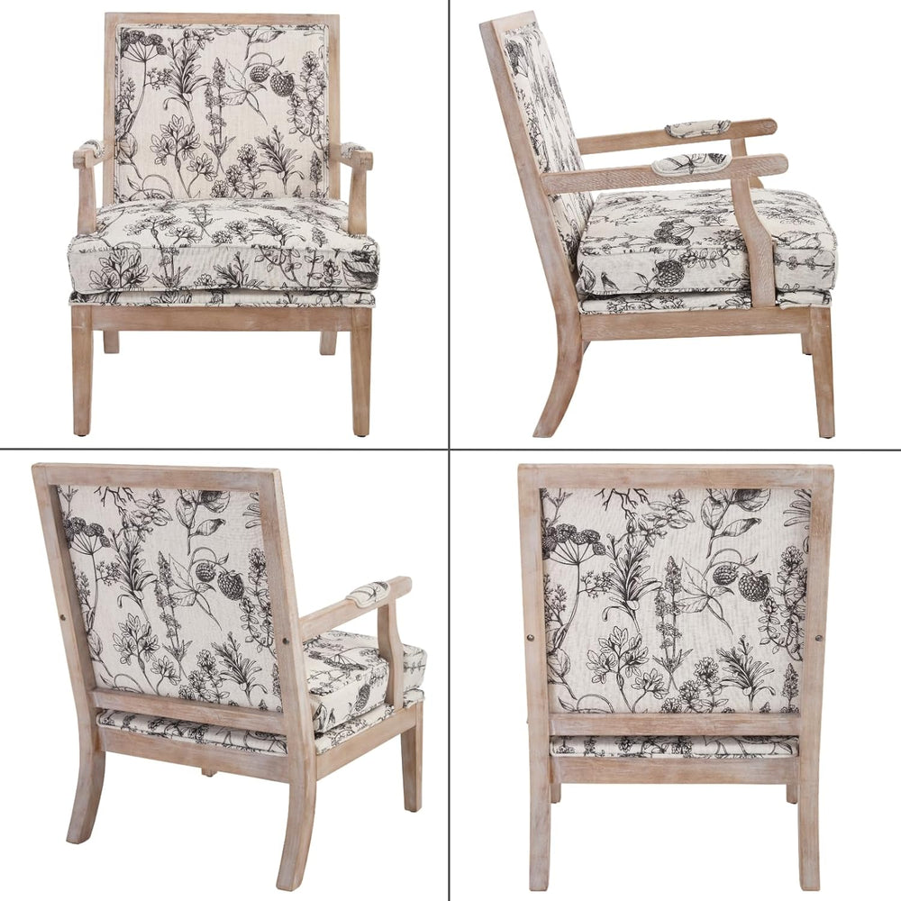 Modern Farmhouse Accent Chair, Wide Linen Upholstered Living Room Chair with ...