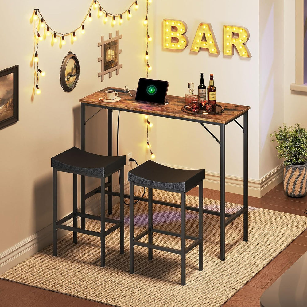 HOOBRO 3-Piece Bar Table and Chairs Set, 39.4" Pub Table, High Top Bar T...