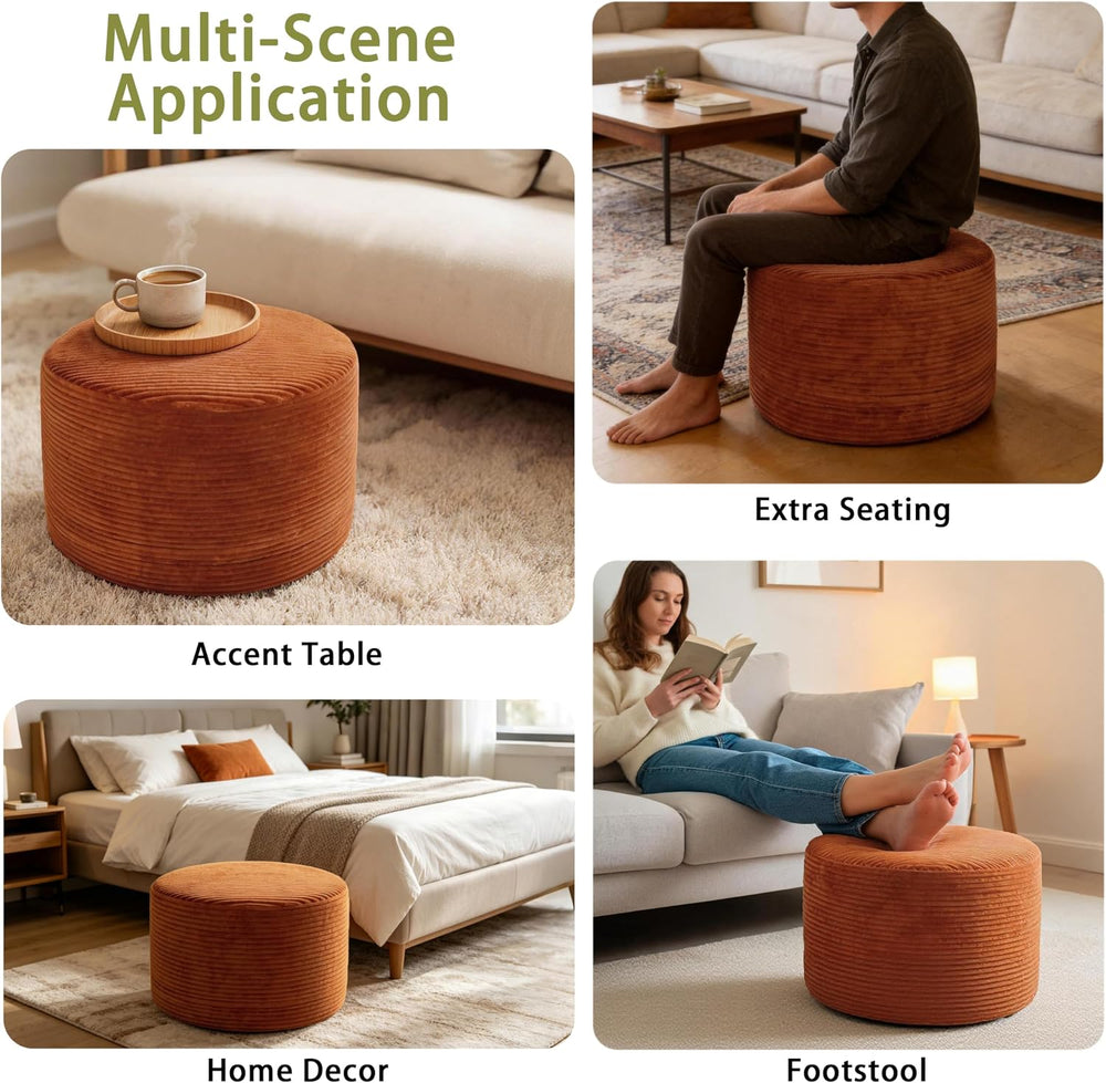 Thgonwid Round Ottoman Pouf, Plush Corduroy Foot Stool with High-Density Memo...