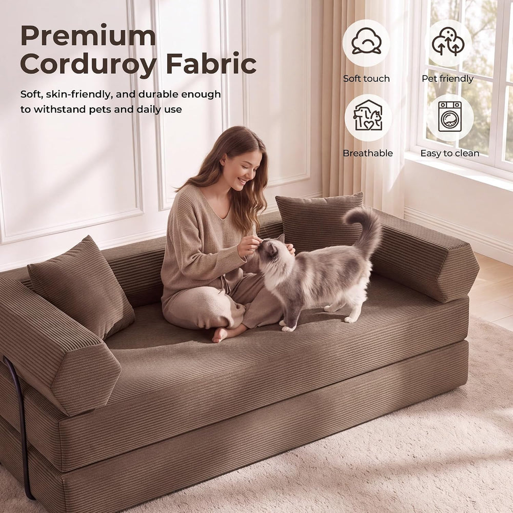 79" Convertible Futon Sofa Bed,Boneless Couch for Living Room | Coco Brown