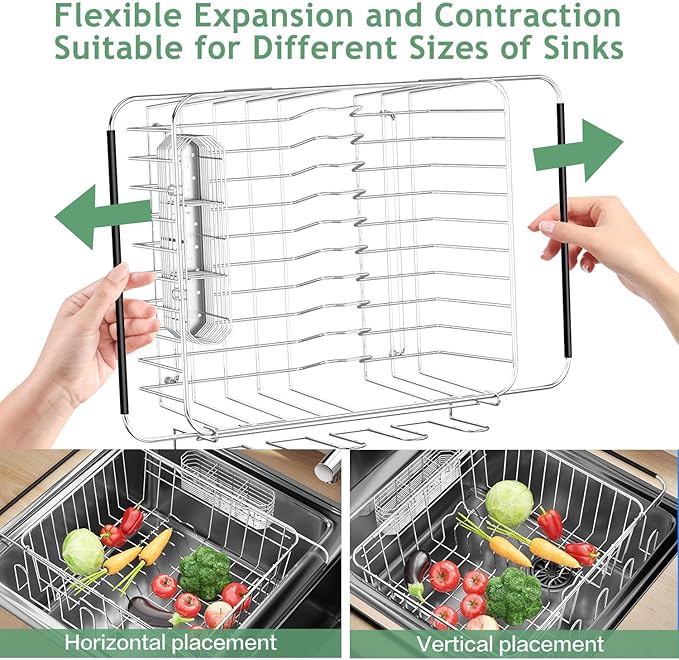 Fanbsy Dish Drying Rack in Sink, Extendable Stainless Steel Dish Drainers