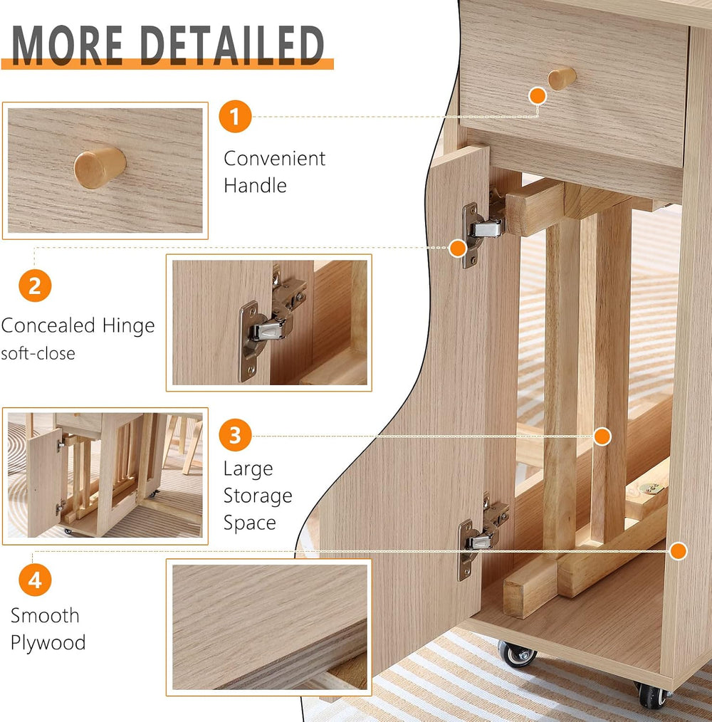 COMUHOME Drop Leaf Folding Dining Table with Storage, Wheels, Space Saving | ...