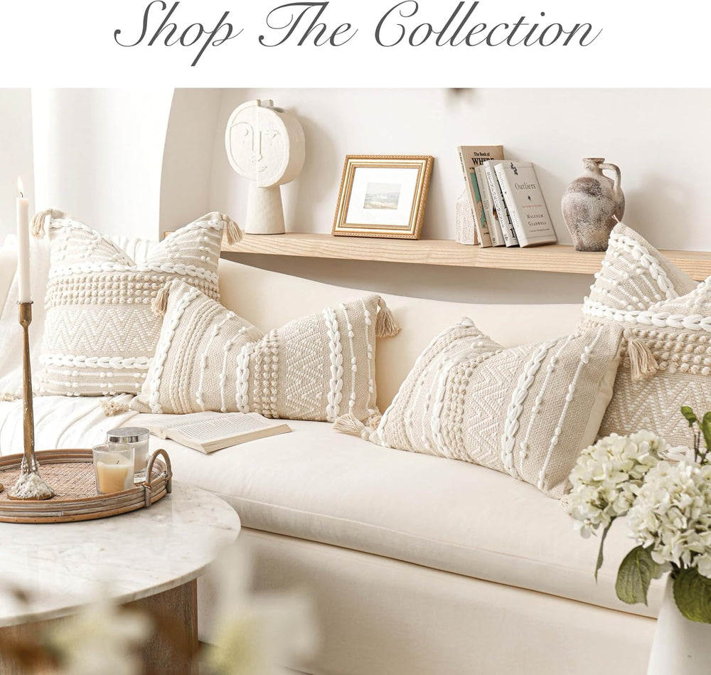 BlissBlush Cream Decorative Lumbar Throw Pillow Cover 14x36 Boho Long Cushion...