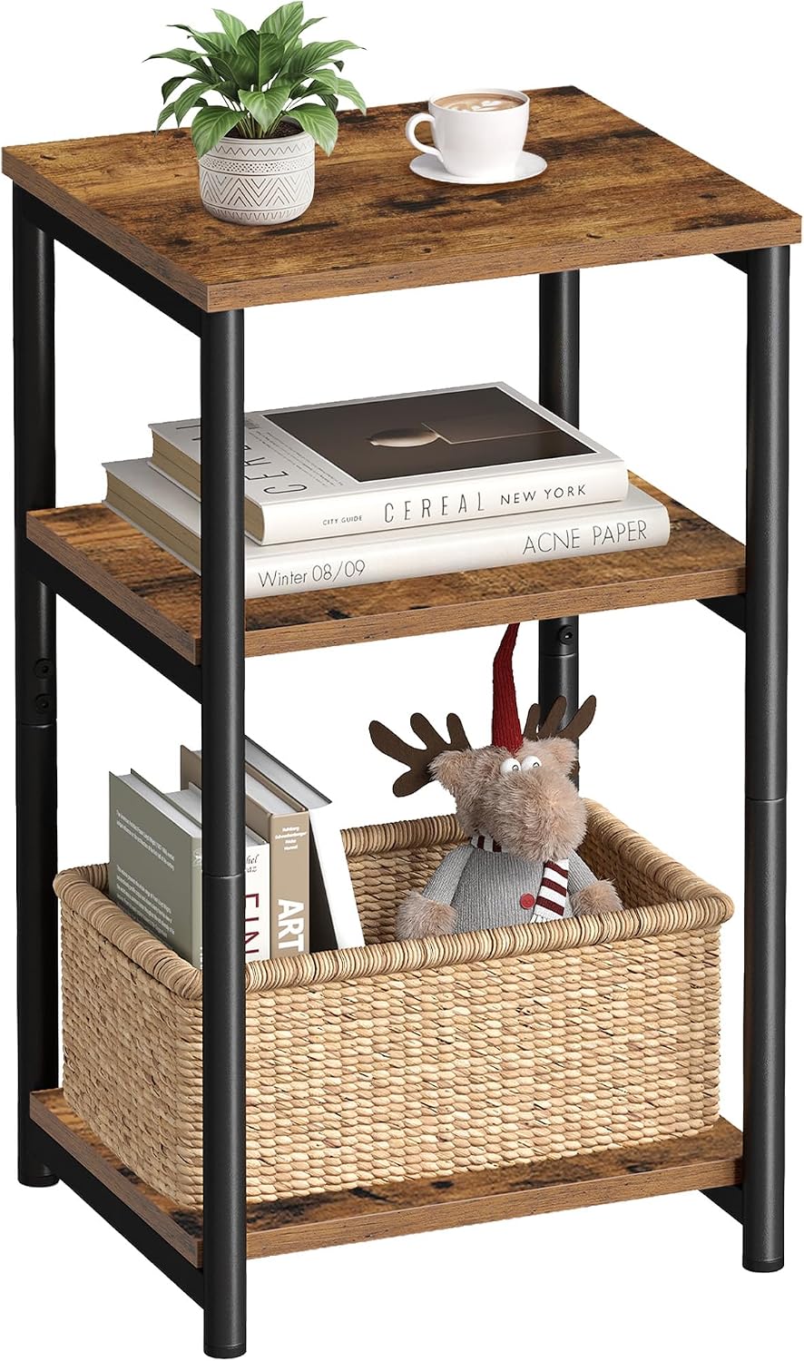 VASAGLE Side Table, Small End Table, Tall Nightstand, Steel Frame