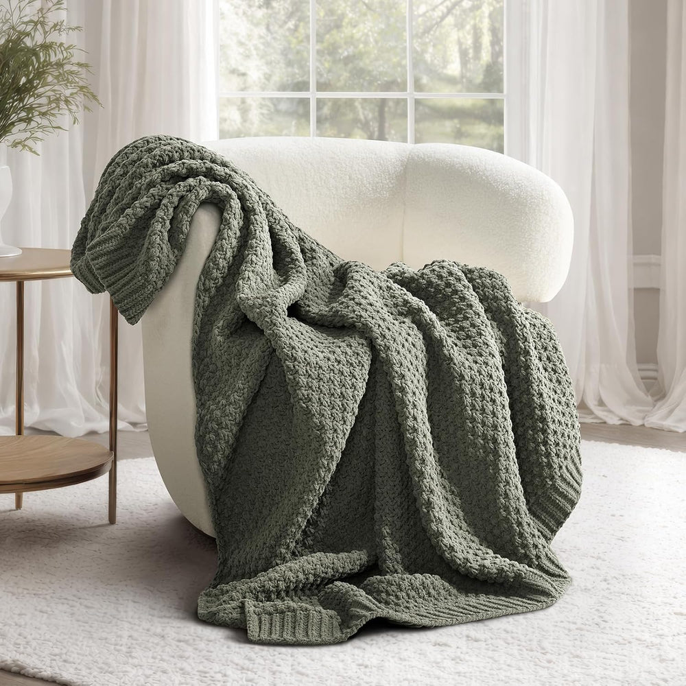 EVERGRACEHOME Chunky Chenille Knit Throw Blanket