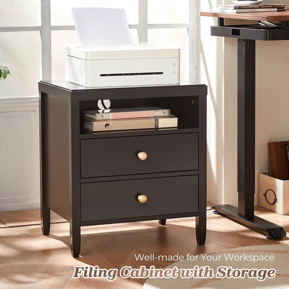 Huuger Nightstand with Charging Station, Black Nightstand with 2 Drawers, Bed...