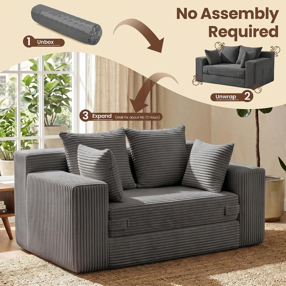 JUIKURY Boneless Mini Couch 53 Inch, 3-in-1 Gray Boneless Couches Covertible ...