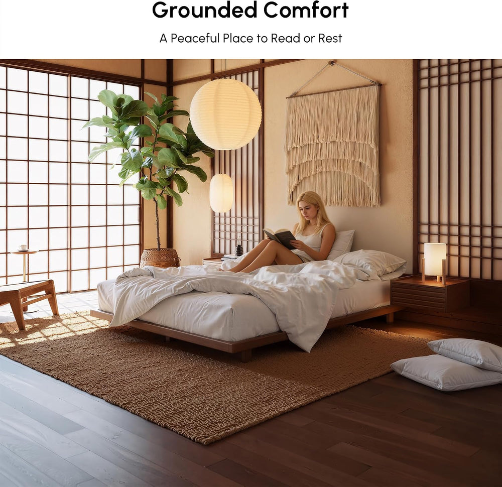 homary Japanese Style Queen Floor Bed Frame, 6.3" Low Profile Tatami Pla...