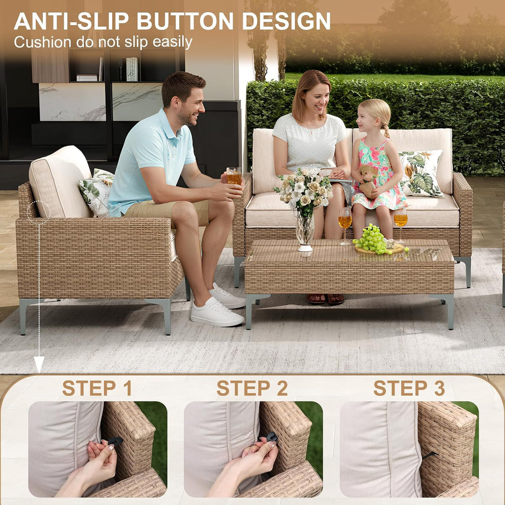 JOYURE 4-Piece Patio Furniture Set,Outdoor Wicker Patio Conversation Set with...
