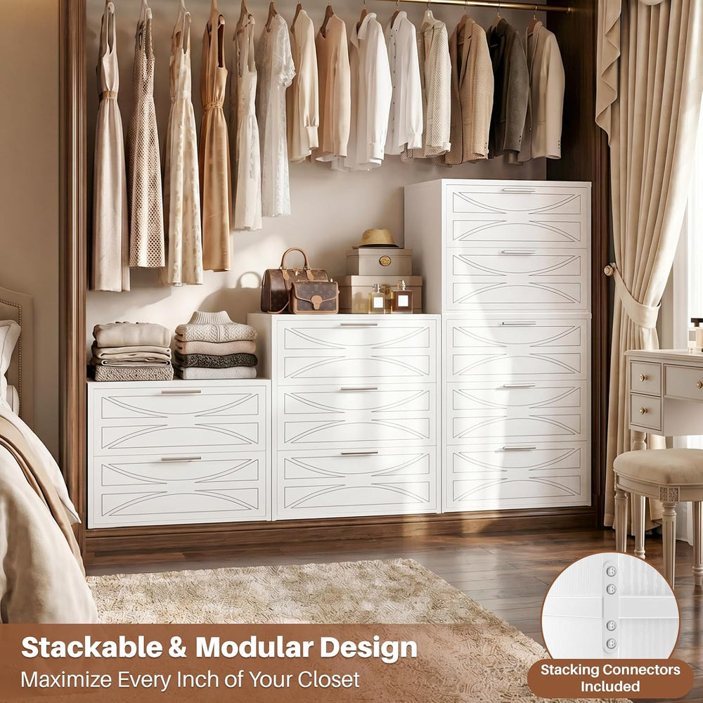Stackable Dresser for Closet, Wood Closet Storage Drawers, White
