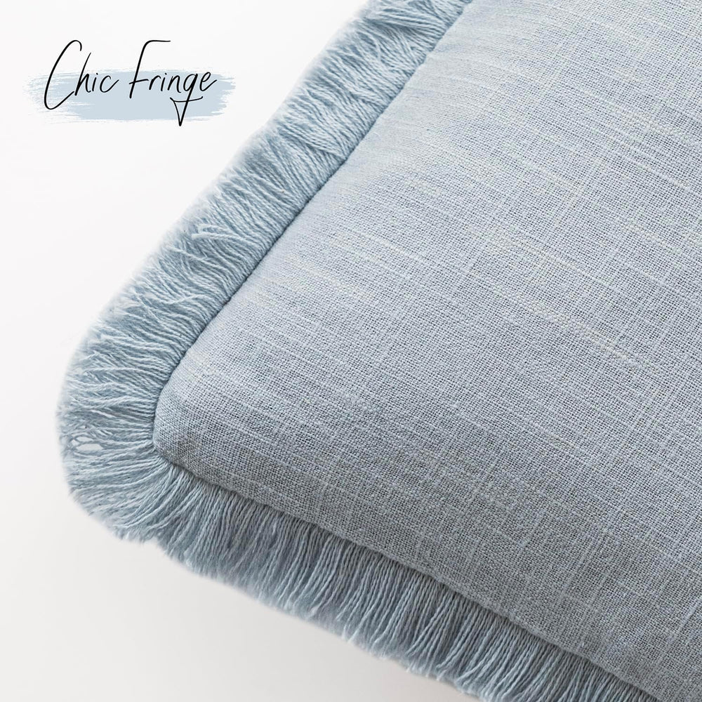 Foindtower Decorative Linen Fringe Throw Pillow Covers 22×22 Inch,Sky Blue