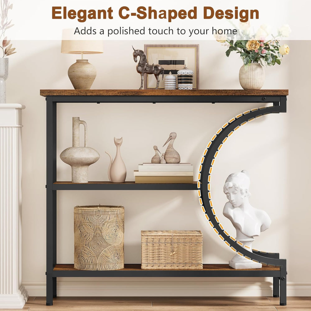 Hoctieon Console Table Set of 2, 3-Tier Industrial Entryway Table with Storag...