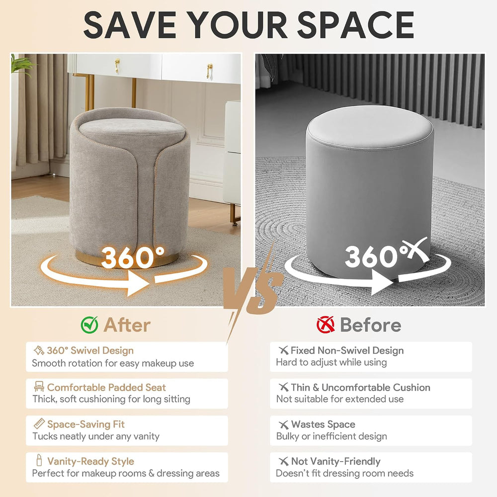 Swivel Vanity Stool with Gold Base Comfy Vanity Chair Modern Round Stool for ...