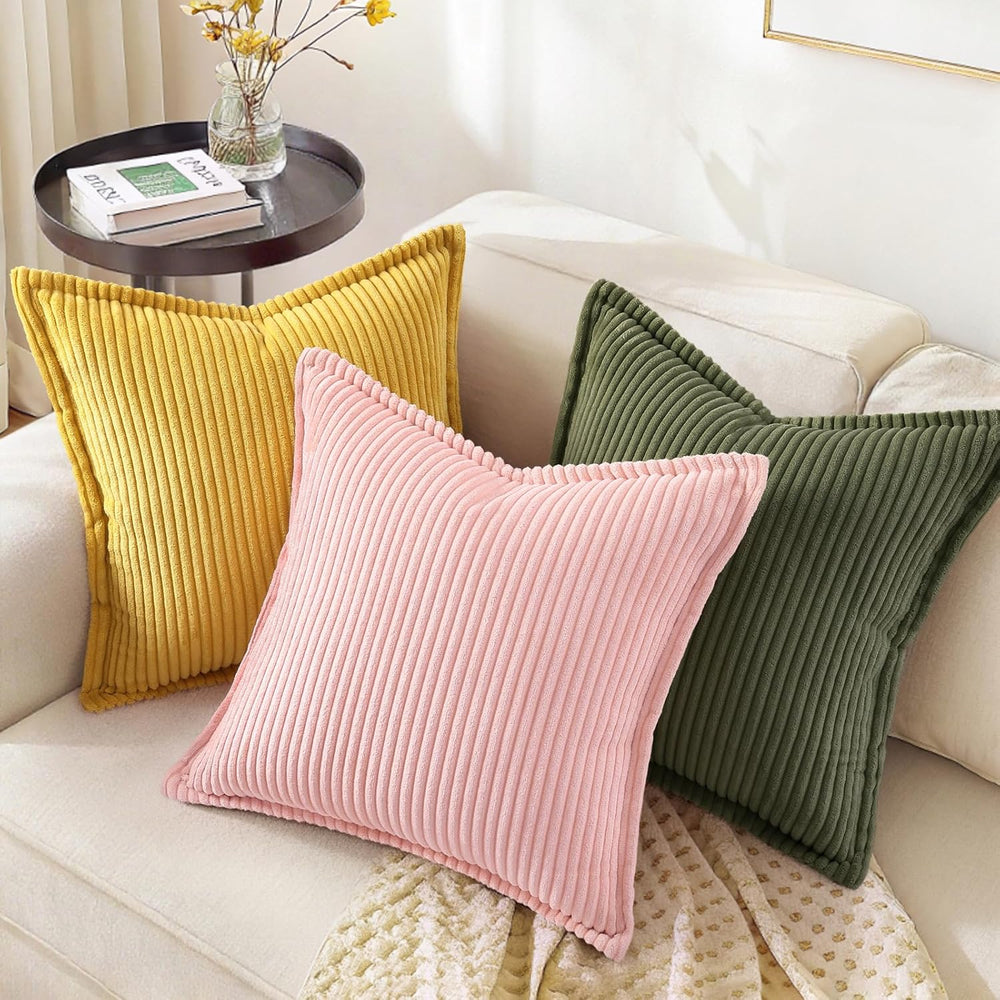 decorUhome Fall Corduroy Olive Green Throw Pillow Covers 24x24 Set of 2